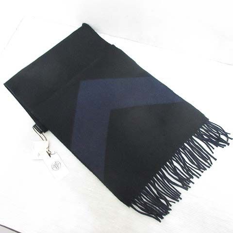 Hermes Casaque Chevron Scarf Shawl Cashmere 100% Navy Black Reversible Fringe — view 6