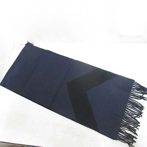 Hermes Casaque Chevron Scarf Shawl Cashmere 100% Navy Black Reversible Fringe — view 5