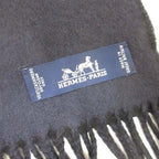 Hermes Casaque Chevron Scarf Shawl Cashmere 100% Navy Black Reversible Fringe — view 4