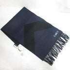 Hermes Casaque Chevron Scarf Shawl Cashmere 100% Navy Black Reversible Fringe