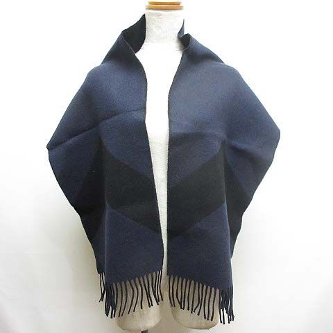 Hermes Casaque Chevron Scarf Shawl Cashmere 100% Navy Black Reversible Fringe — view 3