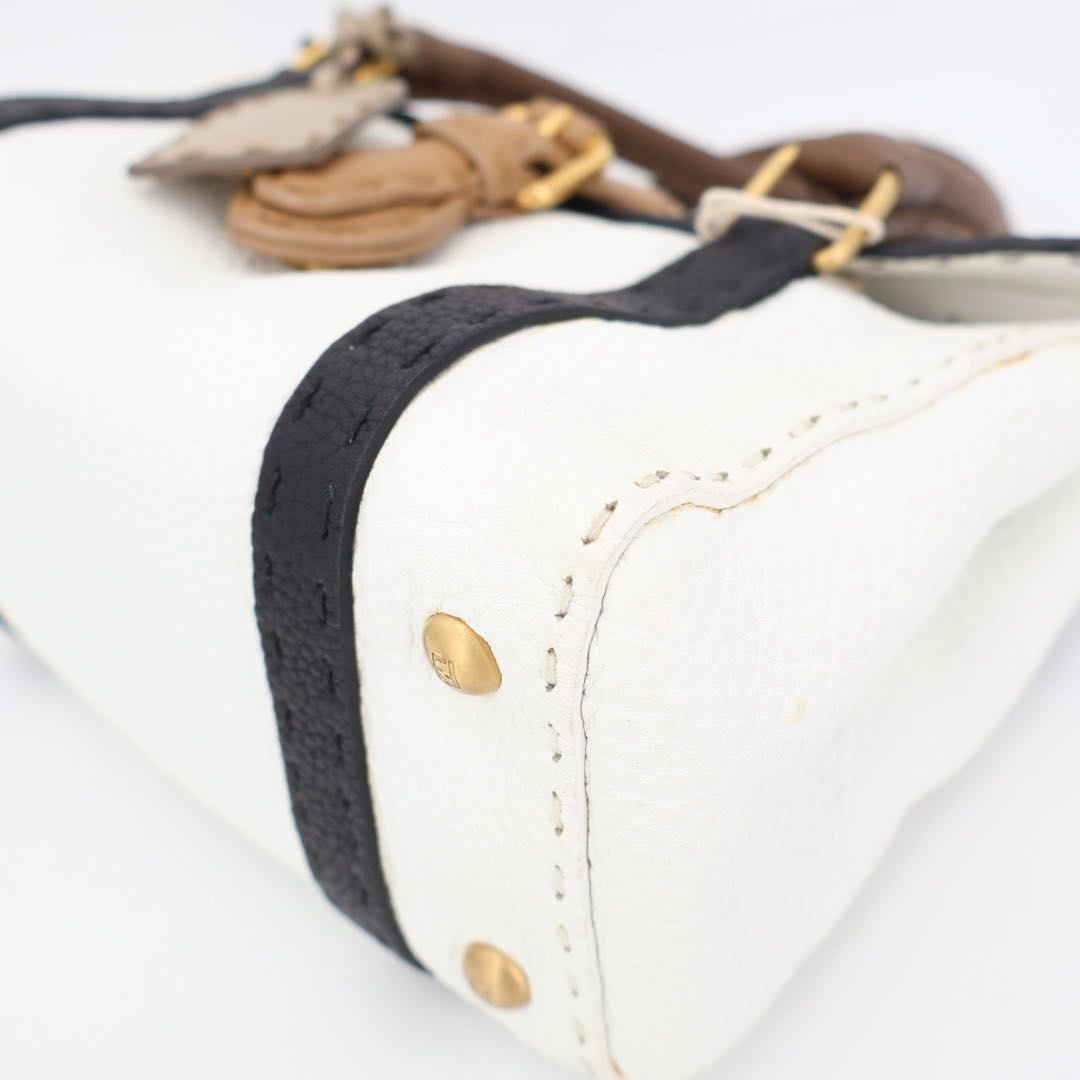 Fendi Selleria White Black & Tan Leather Top Handle Mini Handbag — view 5