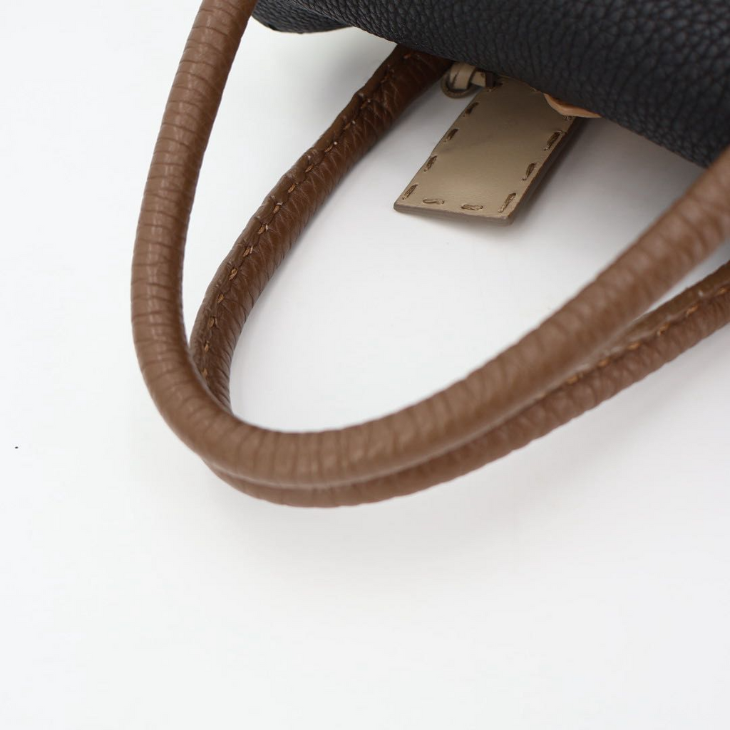Fendi Selleria White Black & Tan Leather Top Handle Mini Handbag — view 6