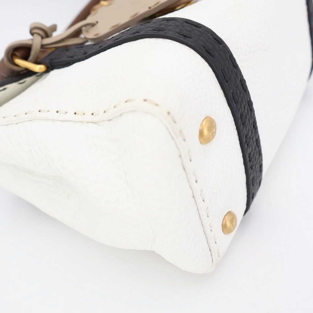 Fendi Selleria White Black & Tan Leather Top Handle Mini Handbag — view 4