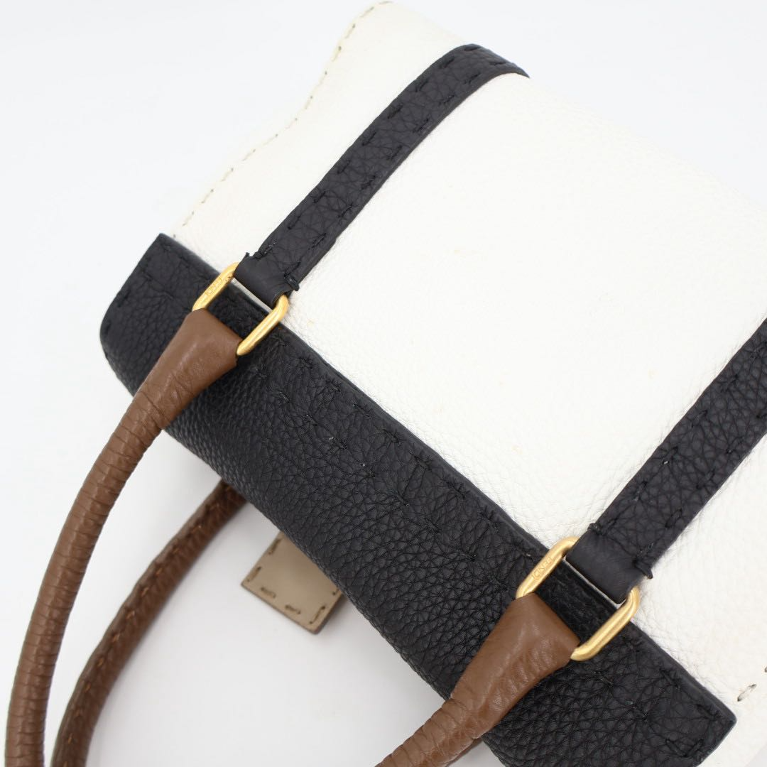 Fendi Selleria White Black & Tan Leather Top Handle Mini Handbag — view 8