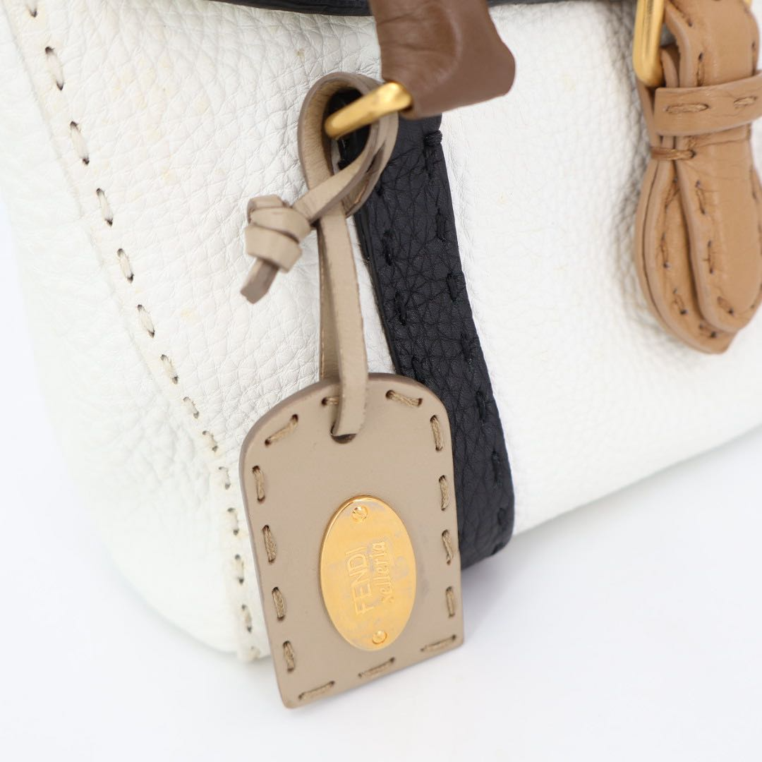 Fendi Selleria White Black & Tan Leather Top Handle Mini Handbag — view 2