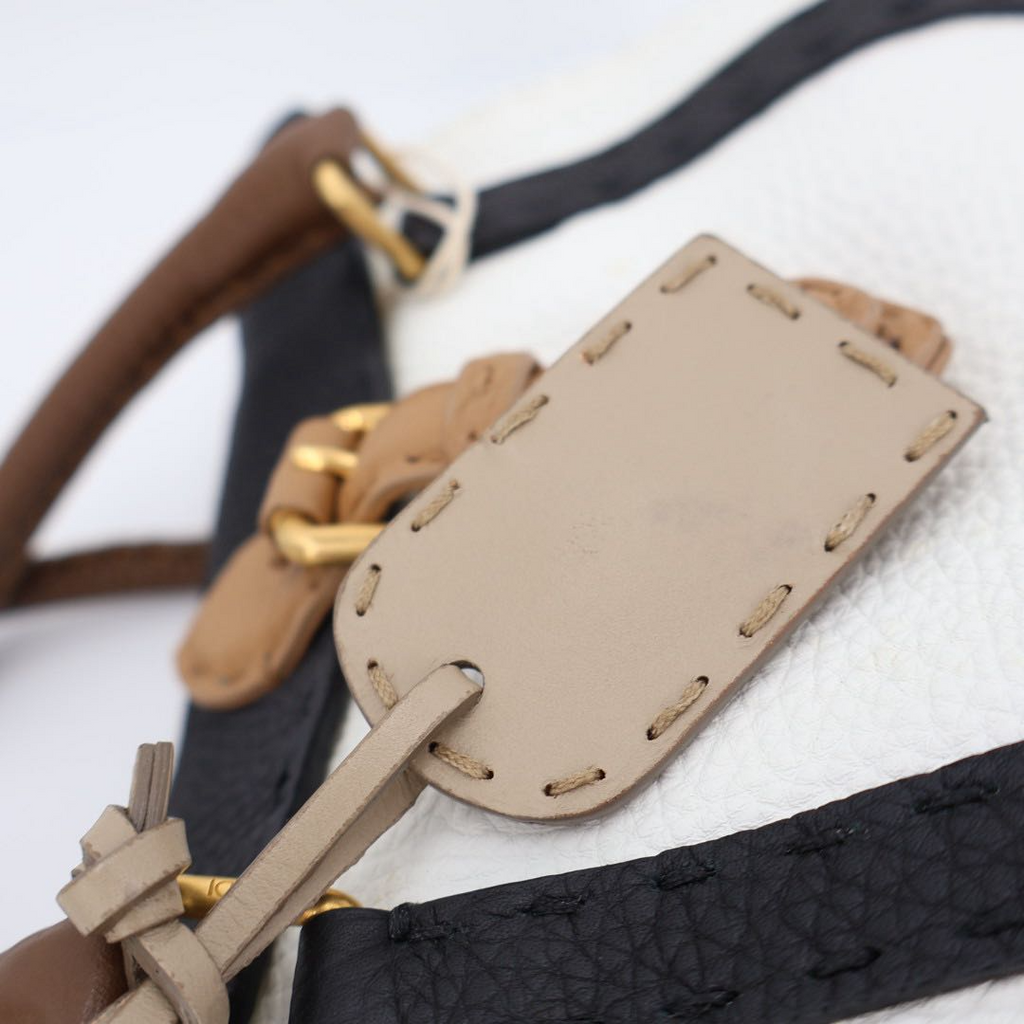 Fendi Selleria White Black & Tan Leather Top Handle Mini Handbag — view 3