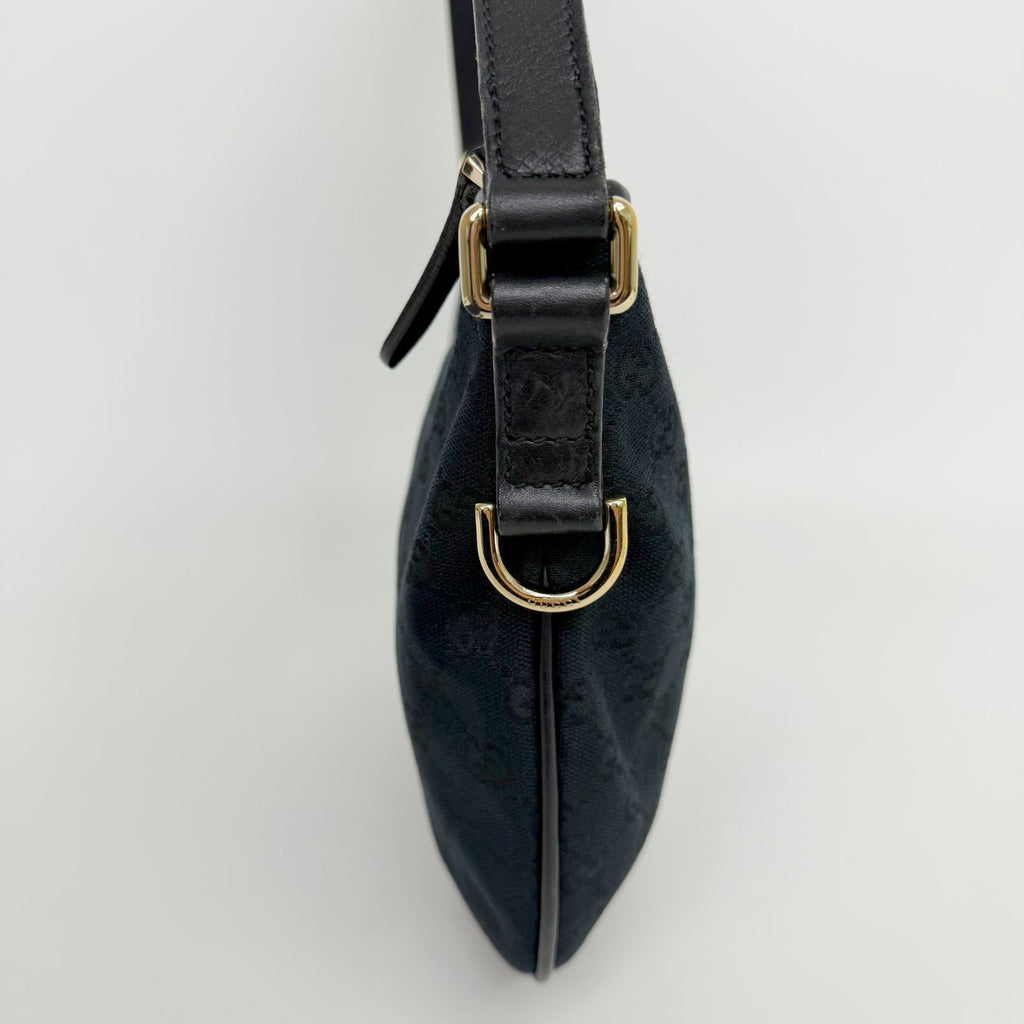 Gucci Interlocking G GG Canvas Shoulder Bag Black Gold Vintage — view 7