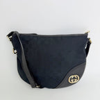 Gucci Interlocking G GG Canvas Shoulder Bag Black Gold Vintage — view 2