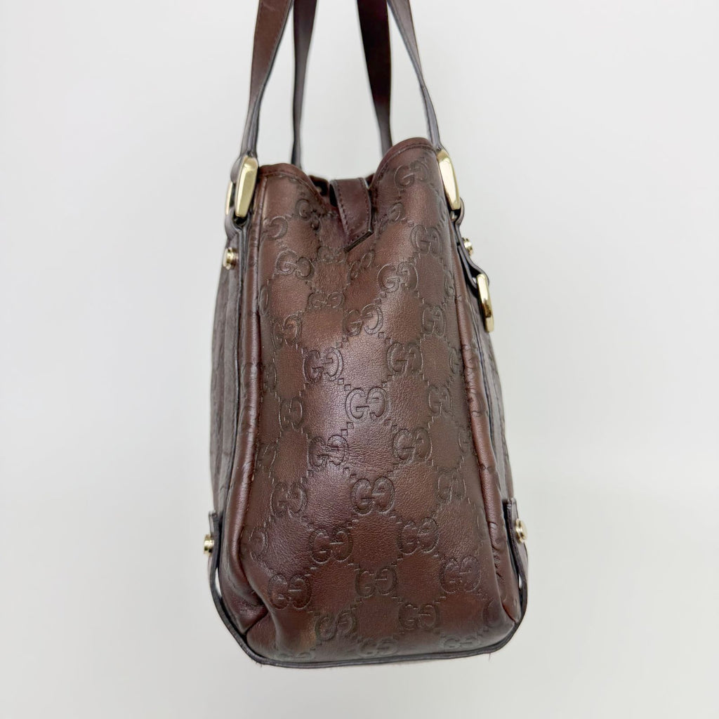 Gucci Abbey Line Guccissima Shoulder Tote Bag Leather Brown Gold Vintage — view 5