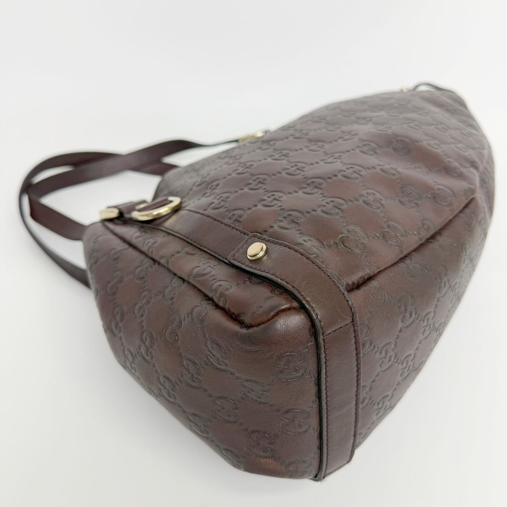 Gucci Abbey Line Guccissima Shoulder Tote Bag Leather Brown Gold Vintage — view 7