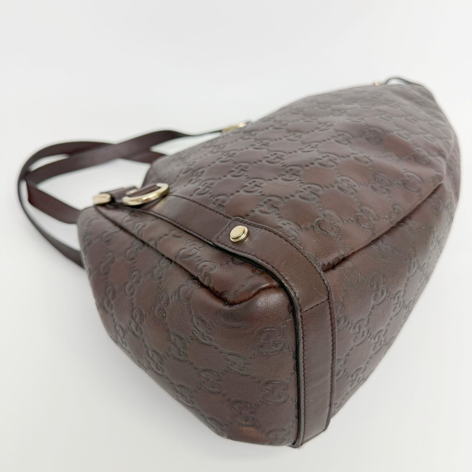 Gucci Abbey Line Guccissima Shoulder Tote Bag Leather Brown Gold Vintage — view 7