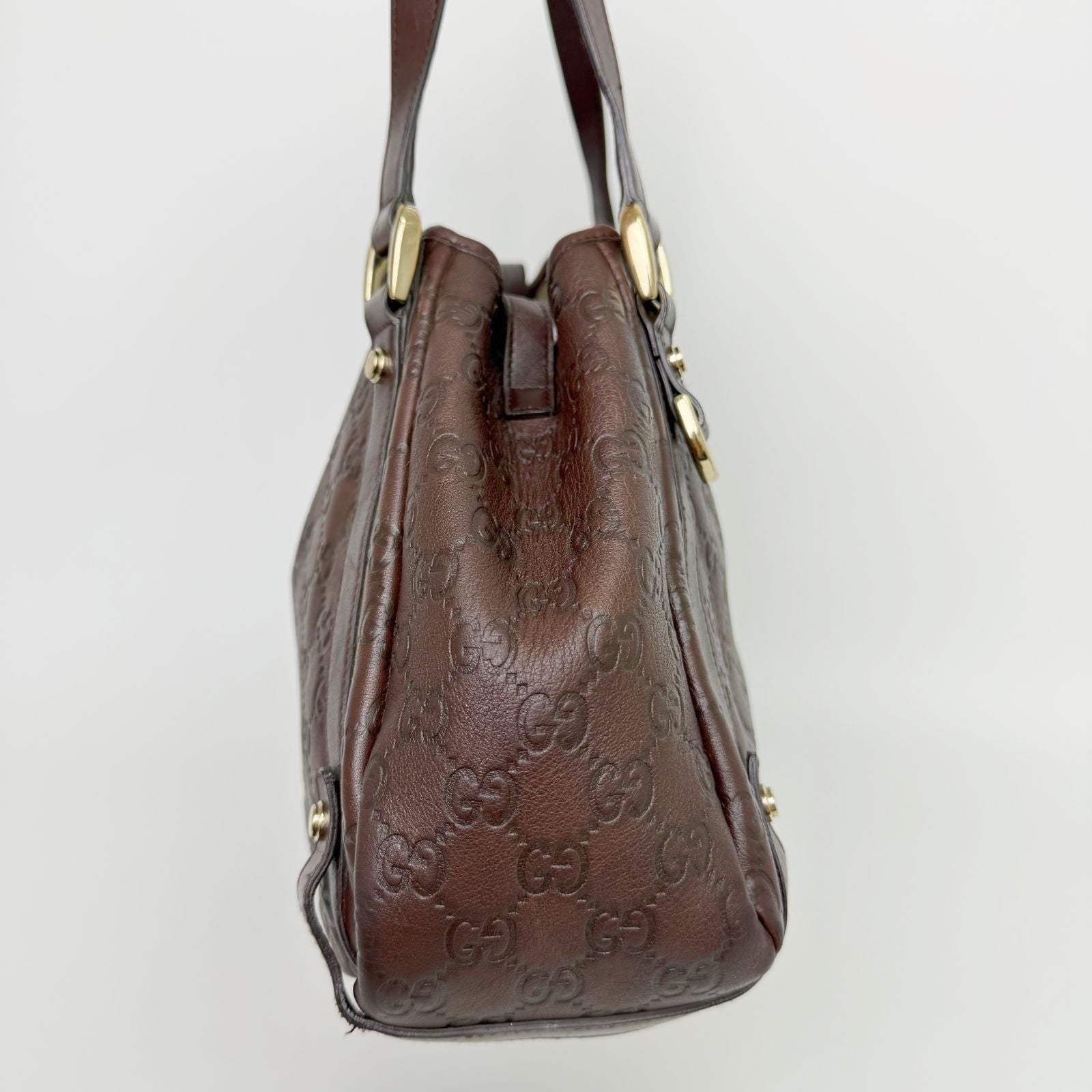 Gucci Abbey Line Guccissima Shoulder Tote Bag Leather Brown Gold Vintage — view 4