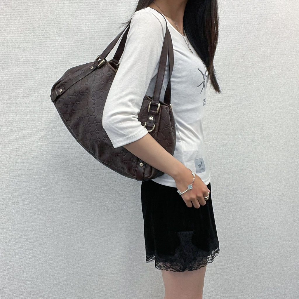 Gucci Abbey Line Guccissima Shoulder Tote Bag Leather Brown Gold Vintage