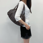Gucci Abbey Line Guccissima Shoulder Tote Bag Leather Brown Gold Vintage