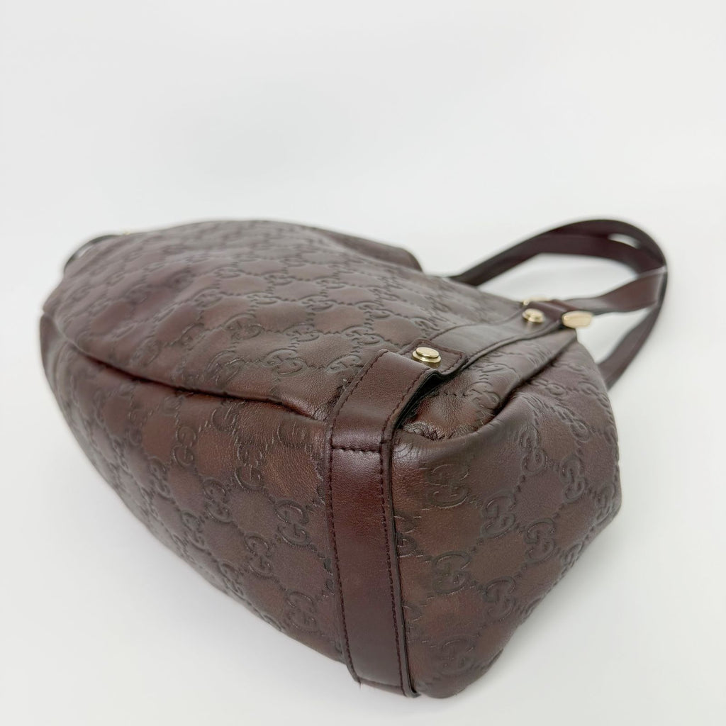 Gucci Abbey Line Guccissima Shoulder Tote Bag Leather Brown Gold Vintage — view 8