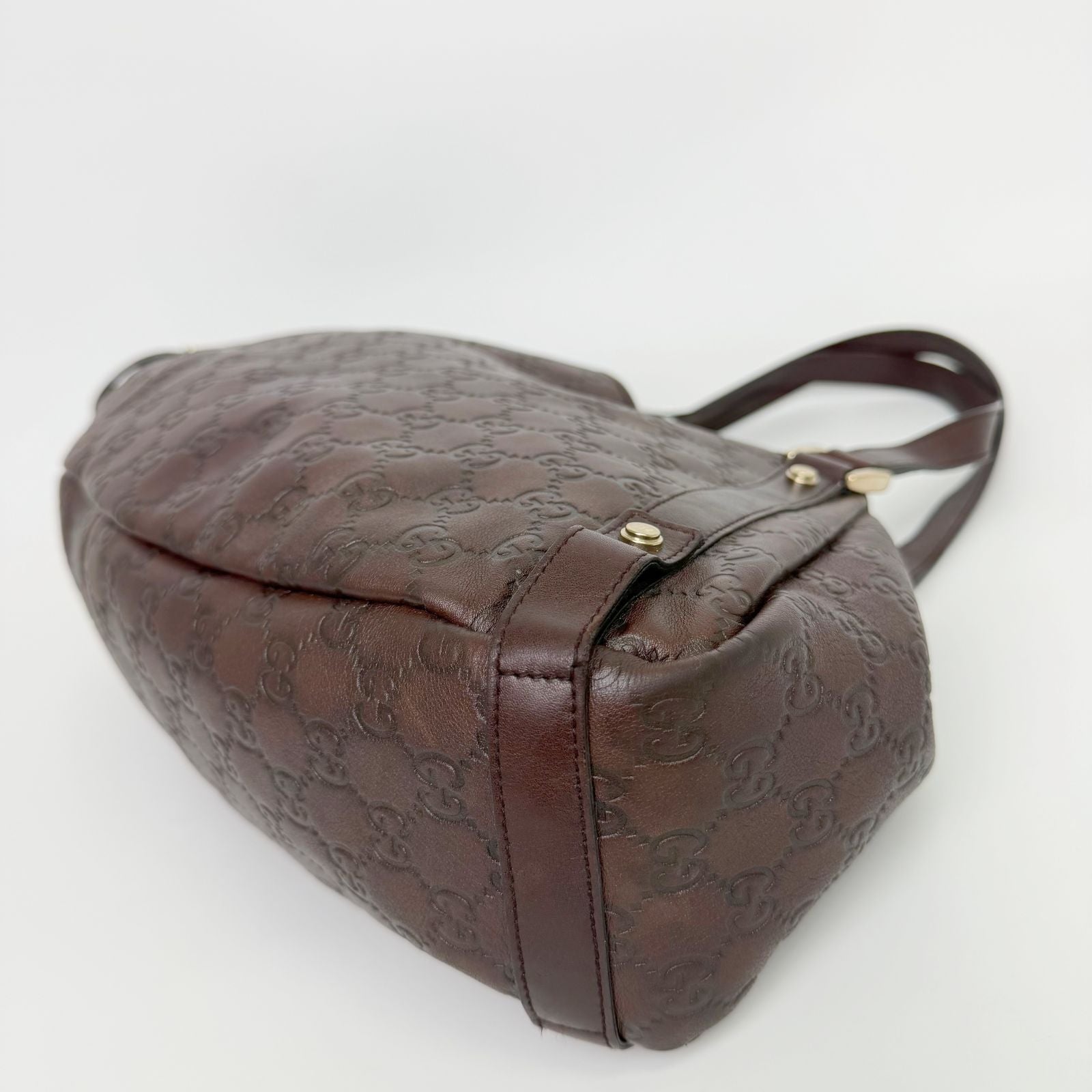 Gucci Abbey Line Guccissima Shoulder Tote Bag Leather Brown Gold Vintage — view 8
