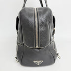 Prada Double Buckle with Cadena Leather Boston Bag Black Silver Vintage — view 5
