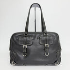 Prada Double Buckle with Cadena Leather Boston Bag Black Silver Vintage — view 4
