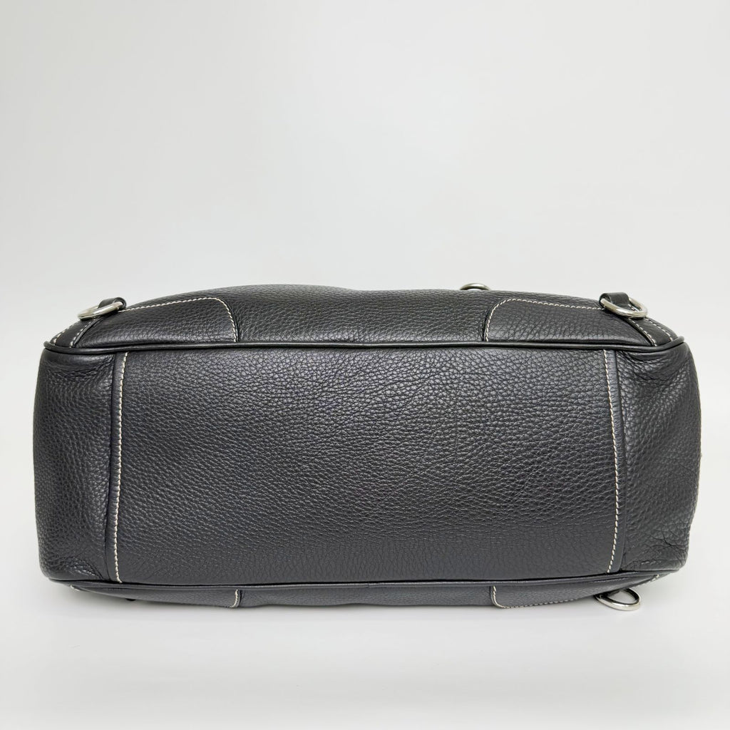 Prada Double Buckle with Cadena Leather Boston Bag Black Silver Vintage — view 8