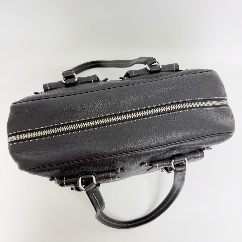 Prada Double Buckle with Cadena Leather Boston Bag Black Silver Vintage — view 7