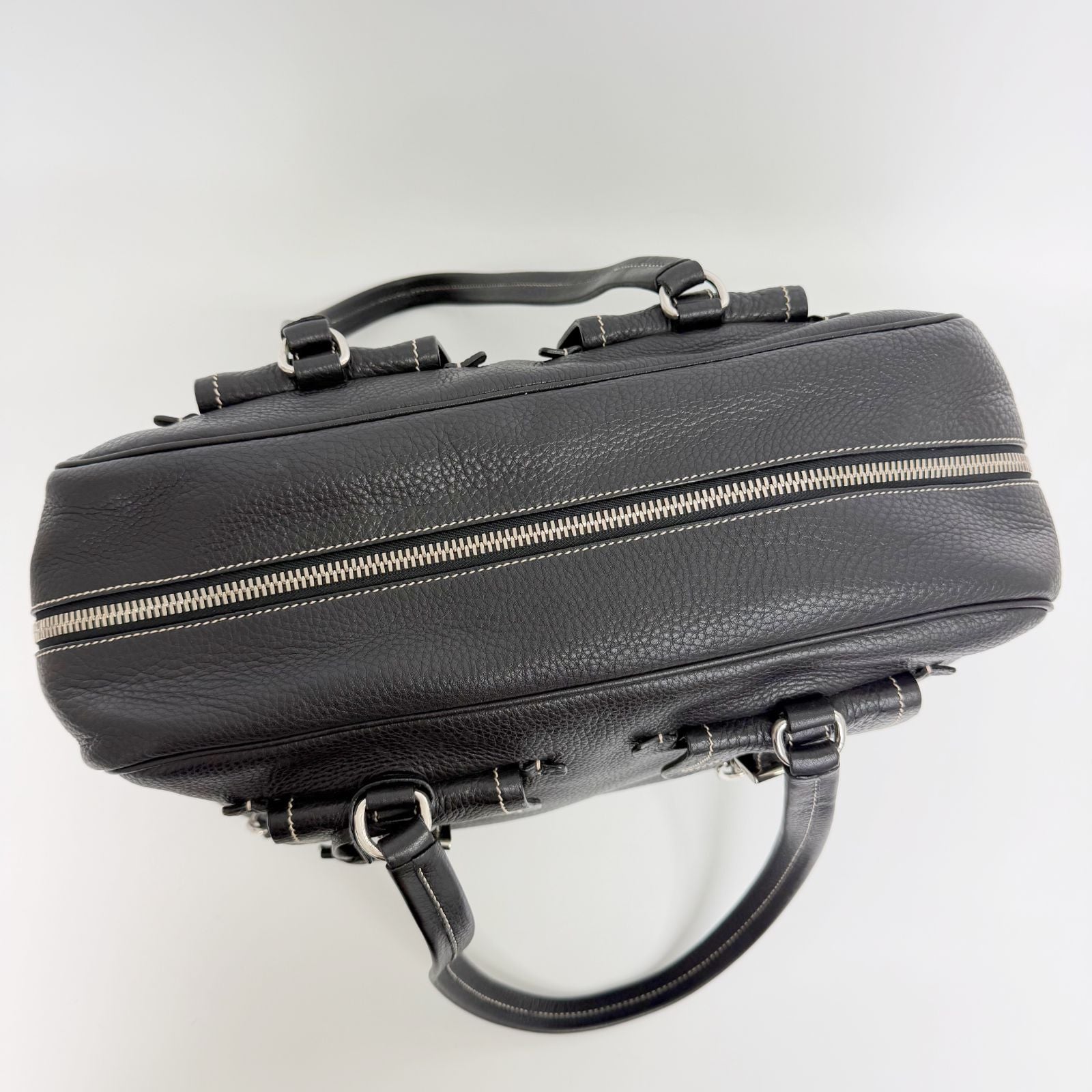 Prada Double Buckle with Cadena Leather Boston Bag Black Silver Vintage — view 7