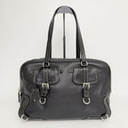 Prada Double Buckle with Cadena Leather Boston Bag Black Silver Vintage — view 3