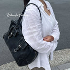 Prada Double Buckle with Cadena Leather Boston Bag Black Silver Vintage
