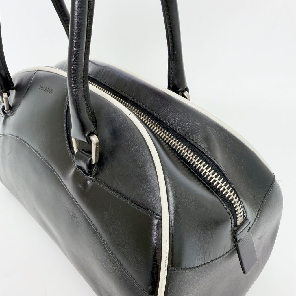 Prada Archive Bowling Bag Leather Black Silver Vintage — view 8