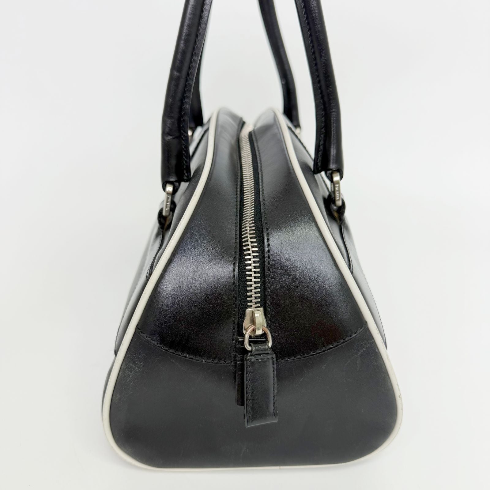 Prada Archive Bowling Bag Leather Black Silver Vintage — view 5