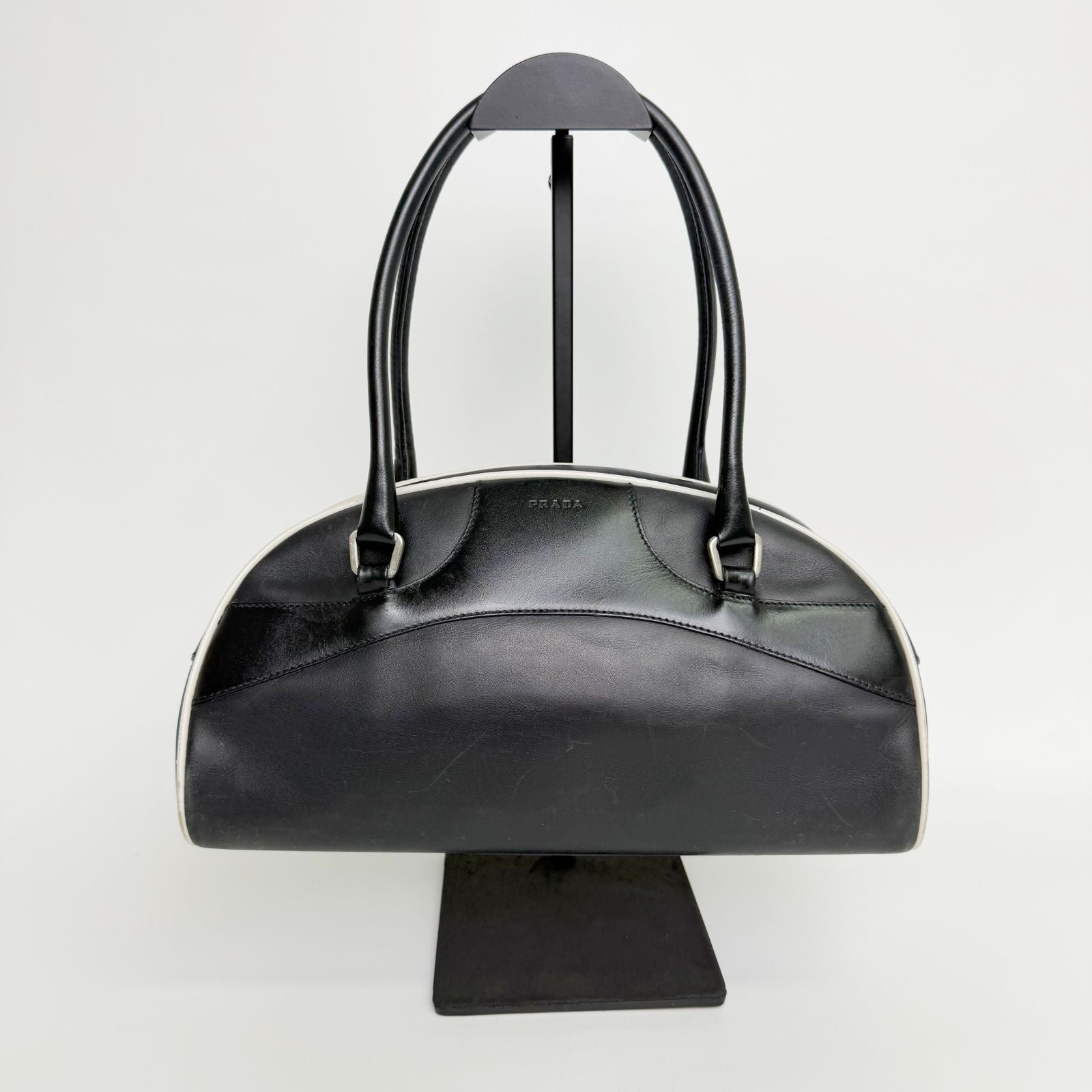 Prada Archive Bowling Bag Leather Black Silver Vintage — view 2