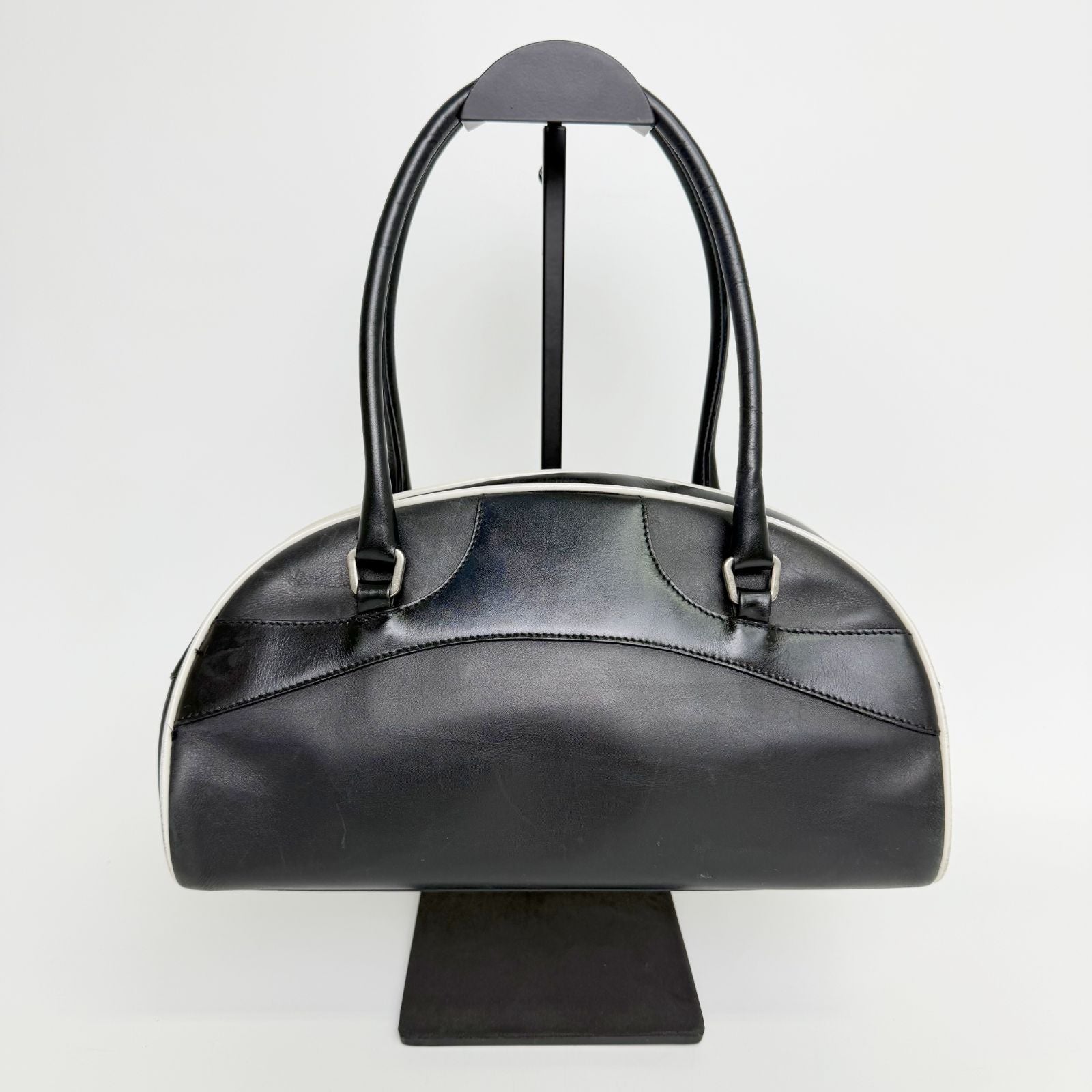 Prada Archive Bowling Bag Leather Black Silver Vintage — view 3