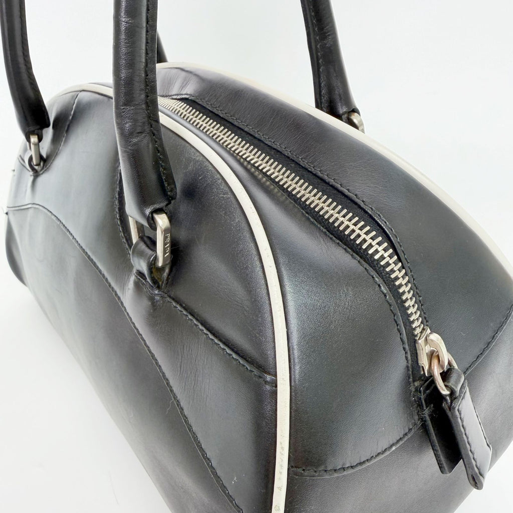 Prada Archive Bowling Bag Leather Black Silver Vintage — view 7