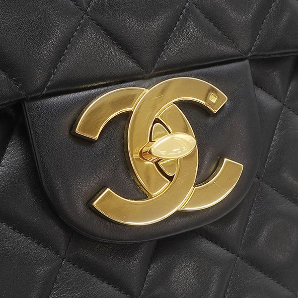 Chanel Shoulder Bag Maxi Quilted Lambskin Black Gold Flap Chain — view 7