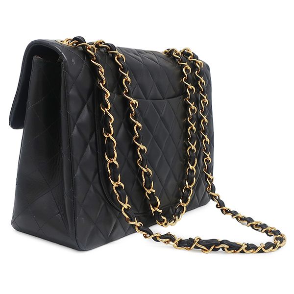 Chanel Shoulder Bag Maxi Quilted Lambskin Black Gold Flap Chain — view 2