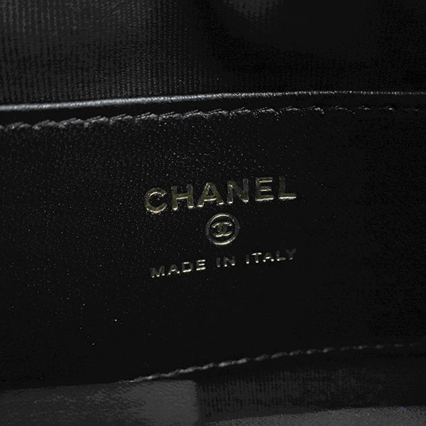 Chanel Quilted Pouch Lambskin Black Champagne Gold CC Logo Mini Bag Chain — view 8