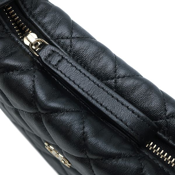 Chanel Quilted Pouch Lambskin Black Champagne Gold CC Logo Mini Bag Chain — view 5