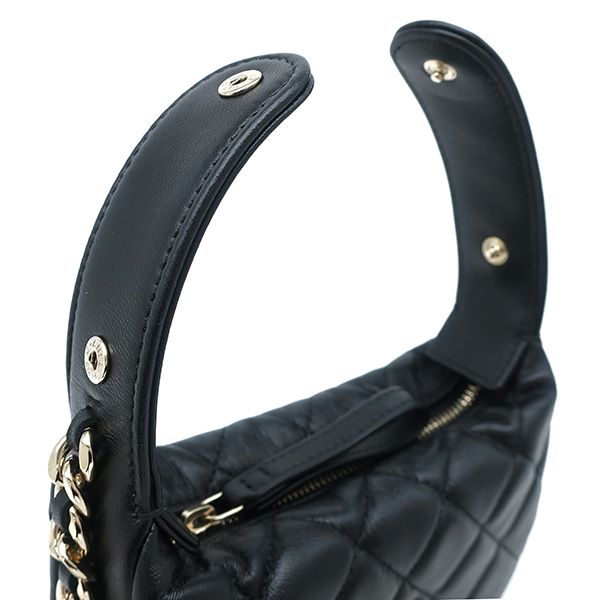 Chanel Quilted Pouch Lambskin Black Champagne Gold CC Logo Mini Bag Chain — view 6