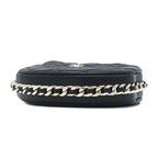 Chanel Quilted Pouch Lambskin Black Champagne Gold CC Logo Mini Bag Chain — view 3