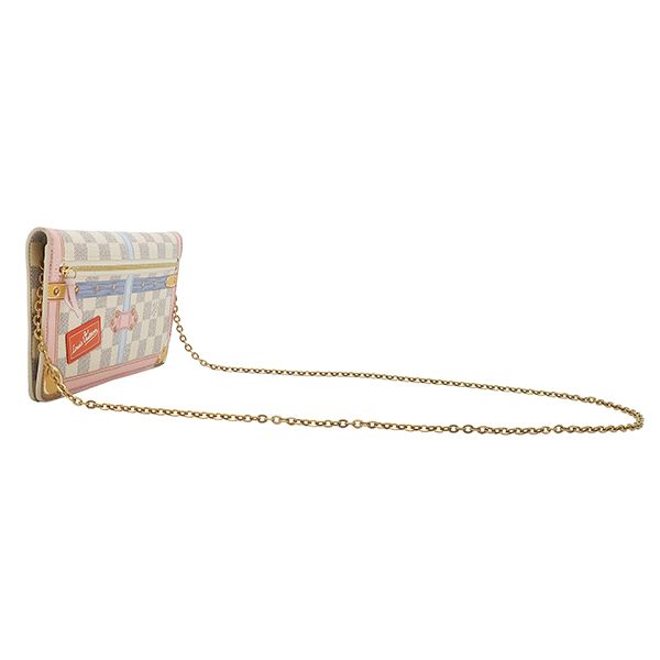 Louis Vuitton Chain Wallet Pochette Weekend Summer Trunk Leather Damier Azur — view 2