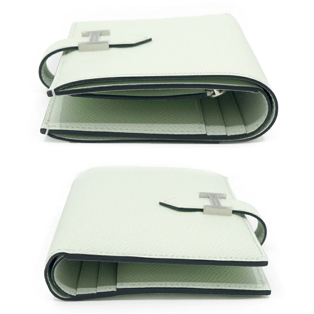 Hermes Bearn Compact Vert Fizz Epsom Bifold Wallet Silver Green — view 4