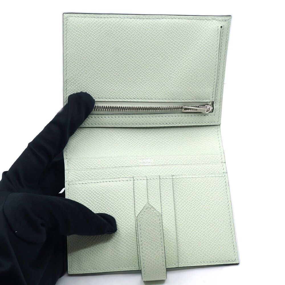 Hermes Bearn Compact Vert Fizz Epsom Bifold Wallet Silver Green — view 6