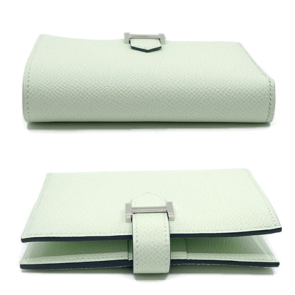Hermes Bearn Compact Vert Fizz Epsom Bifold Wallet Silver Green — view 3