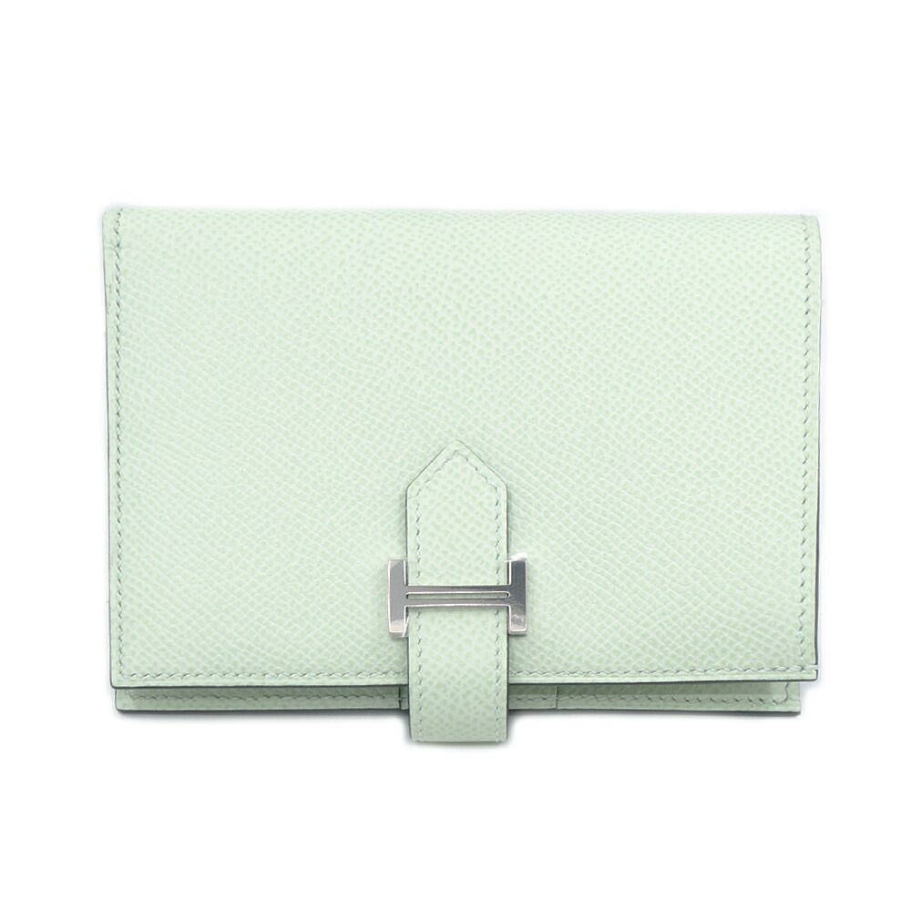 Hermes Bearn Compact Vert Fizz Epsom Bifold Wallet Silver Green
