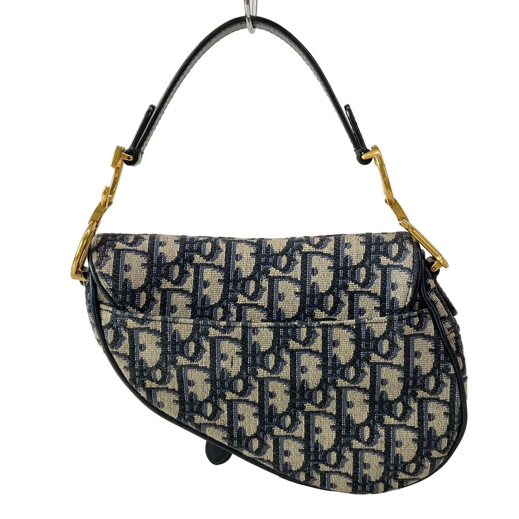 Dior Saddle Bag Trotter Navy Ivory Leather — view 3
