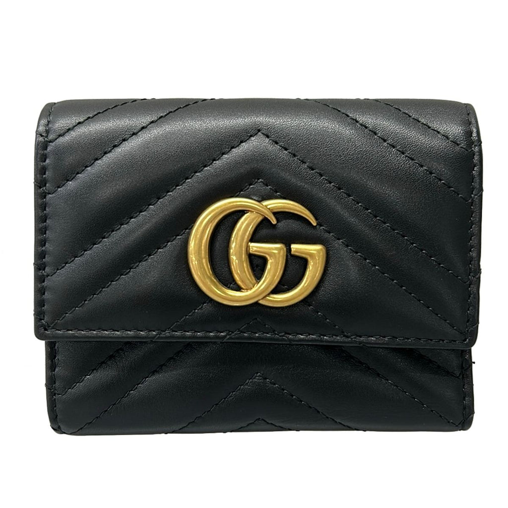 Gucci Trifold Wallet GG Marmont Black Quilted Leather