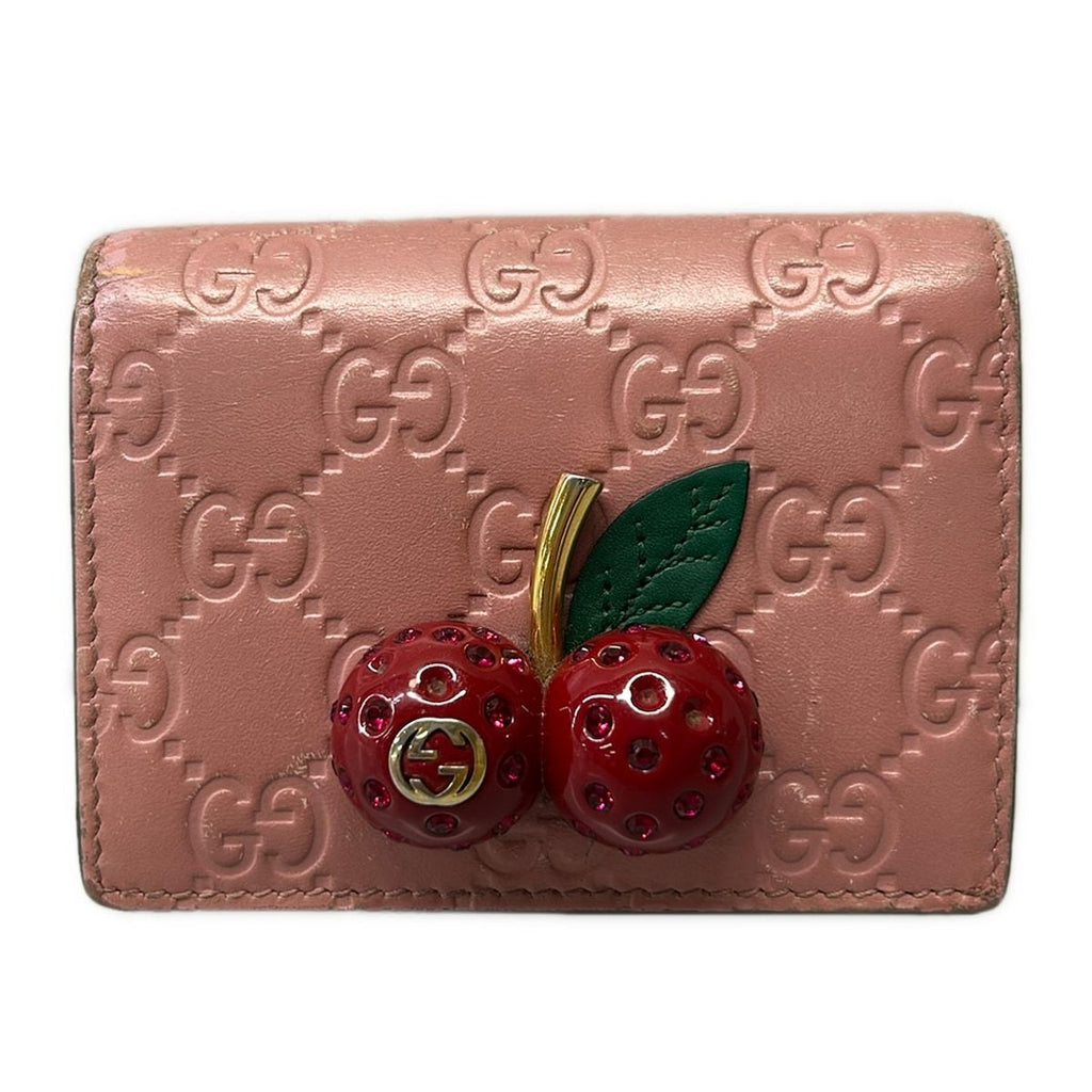 Gucci Bifold Wallet Cherry Pink Red Multi Embossed Processing Leather