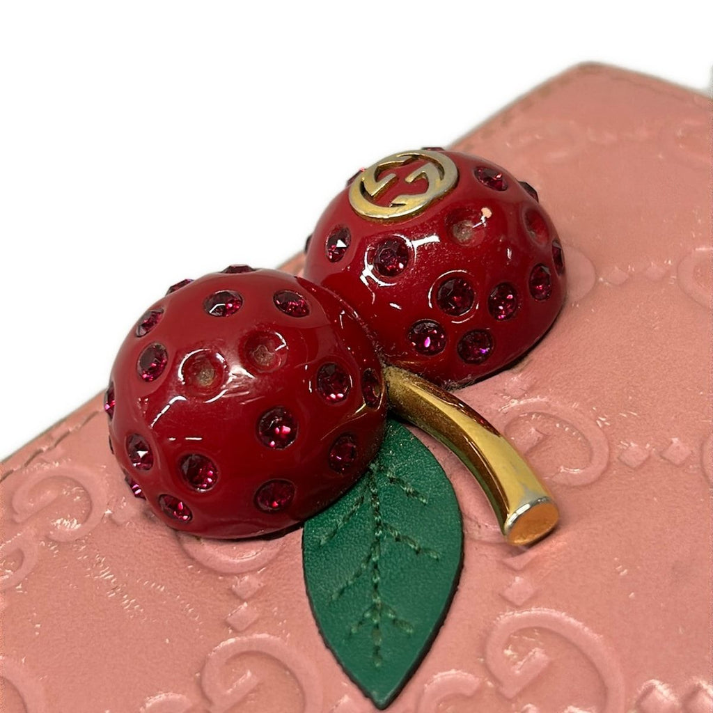Gucci Bifold Wallet Cherry Pink Red Multi Embossed Processing Leather — view 8