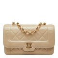 Chanel Diana CC Logo Chain Shoulder Bag Crossbody Beige Gold Lambskin