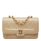 Chanel Diana CC Logo Chain Shoulder Bag Crossbody Beige Gold Lambskin